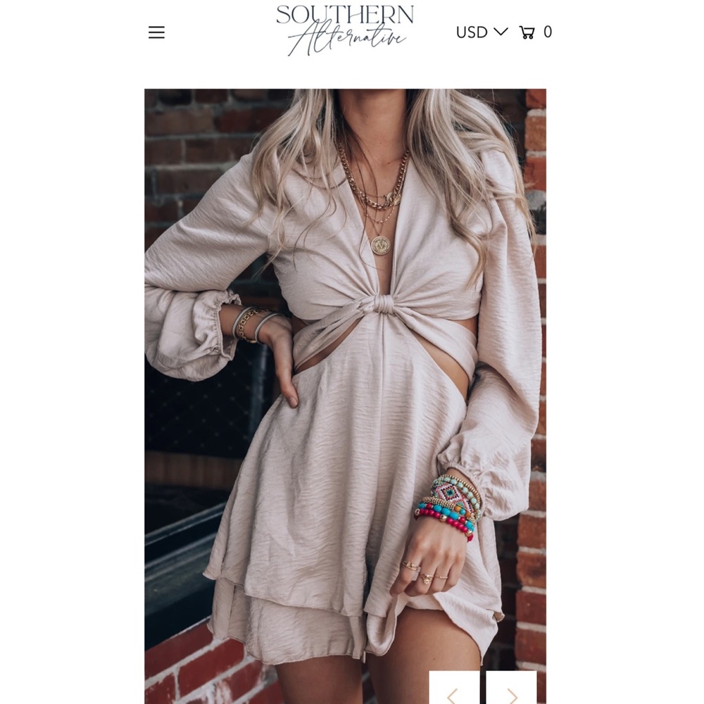 Stay all night satin cutout romper, Oatmeal